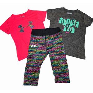 Under Armour Girls 4-Piece Set: Graphic Tees Red Gray  Multicolor Leggings  Nike